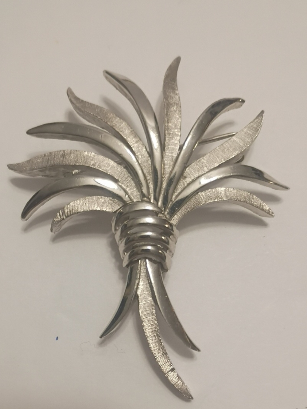 Vintage Silver Tone Palm Leaf Statement Brooch Signed Estate